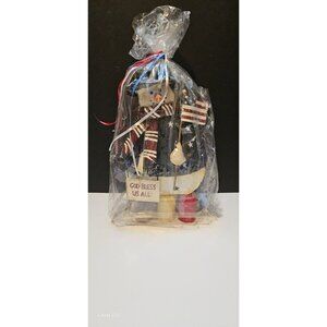 Home Interiors Metal Patriotic Snowman Votive Candle Holder America Christmas